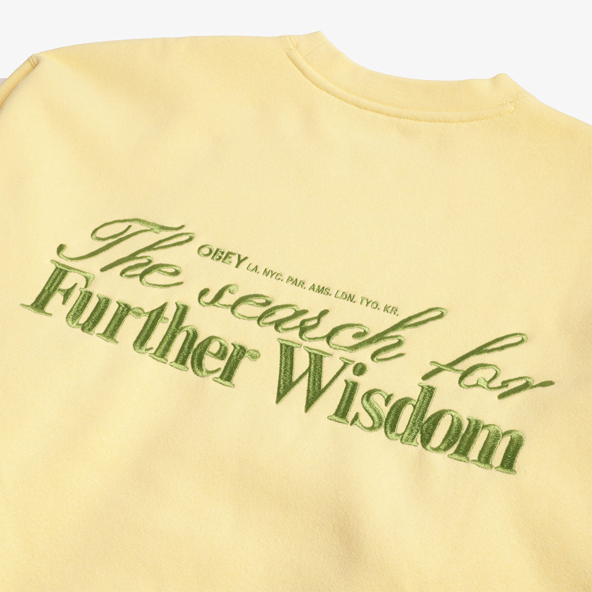 OBEY Further Wisdom Crew Sweatshirt, Pale Banana, Detail Shot 4