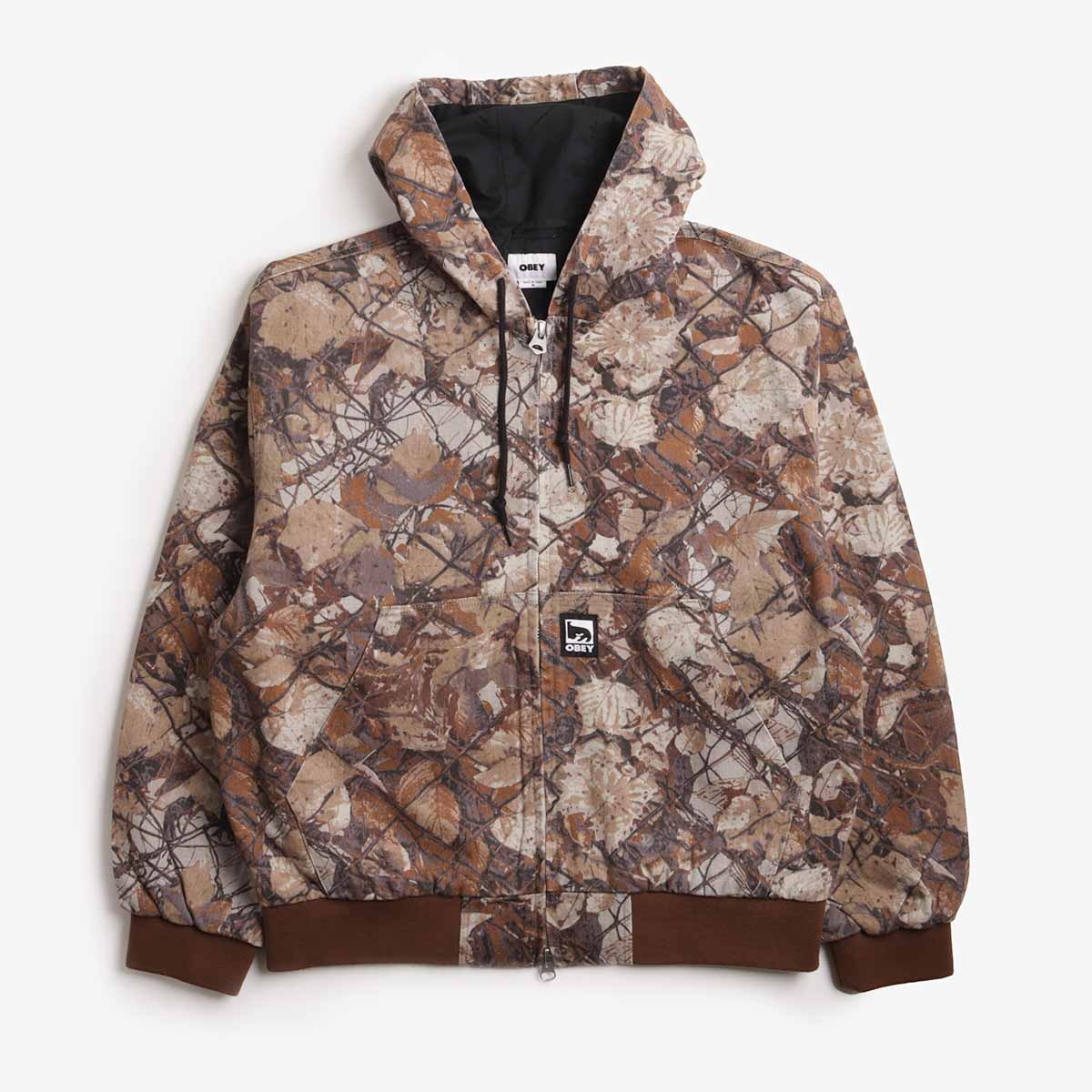 main OBEY Glen Zip Up Jacket, Fence Camo Multi, Detail Shot 1