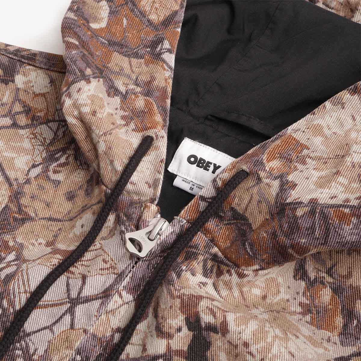 main OBEY Glen Zip Up Jacket, Fence Camo Multi, Detail Shot 4
