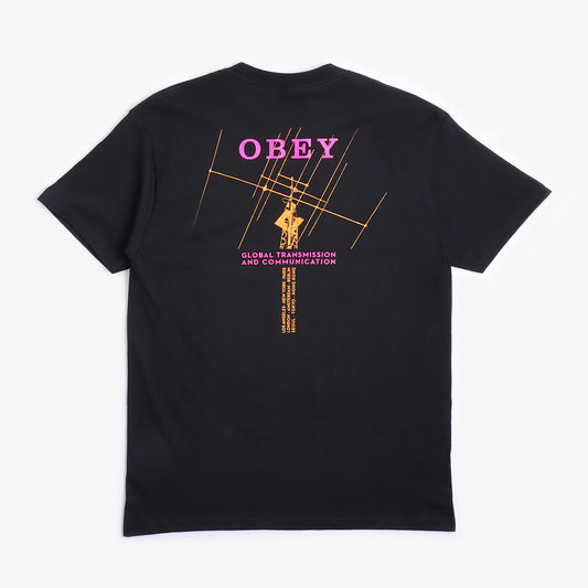 OBEY Global Transmission T-Shirt, Black, Detail Shot 1
