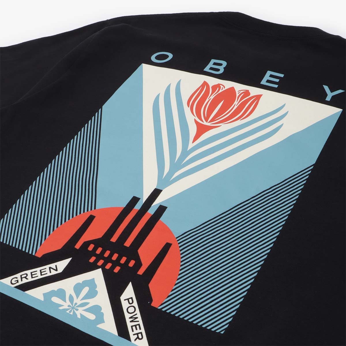 OBEY Green Power Factory T-Shirt, Black, Detail Shot 4
