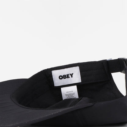 OBEY Lowercase Nylon 6 Panel Strapback Cap, Black, Detail Shot 4