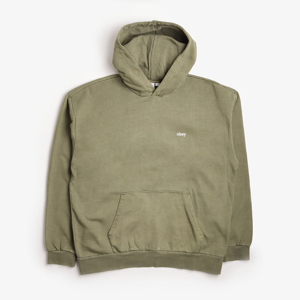 OBEY Lowercase Pigment Hoodie, Pigment Deep Lichen Green, Detail Shot 1