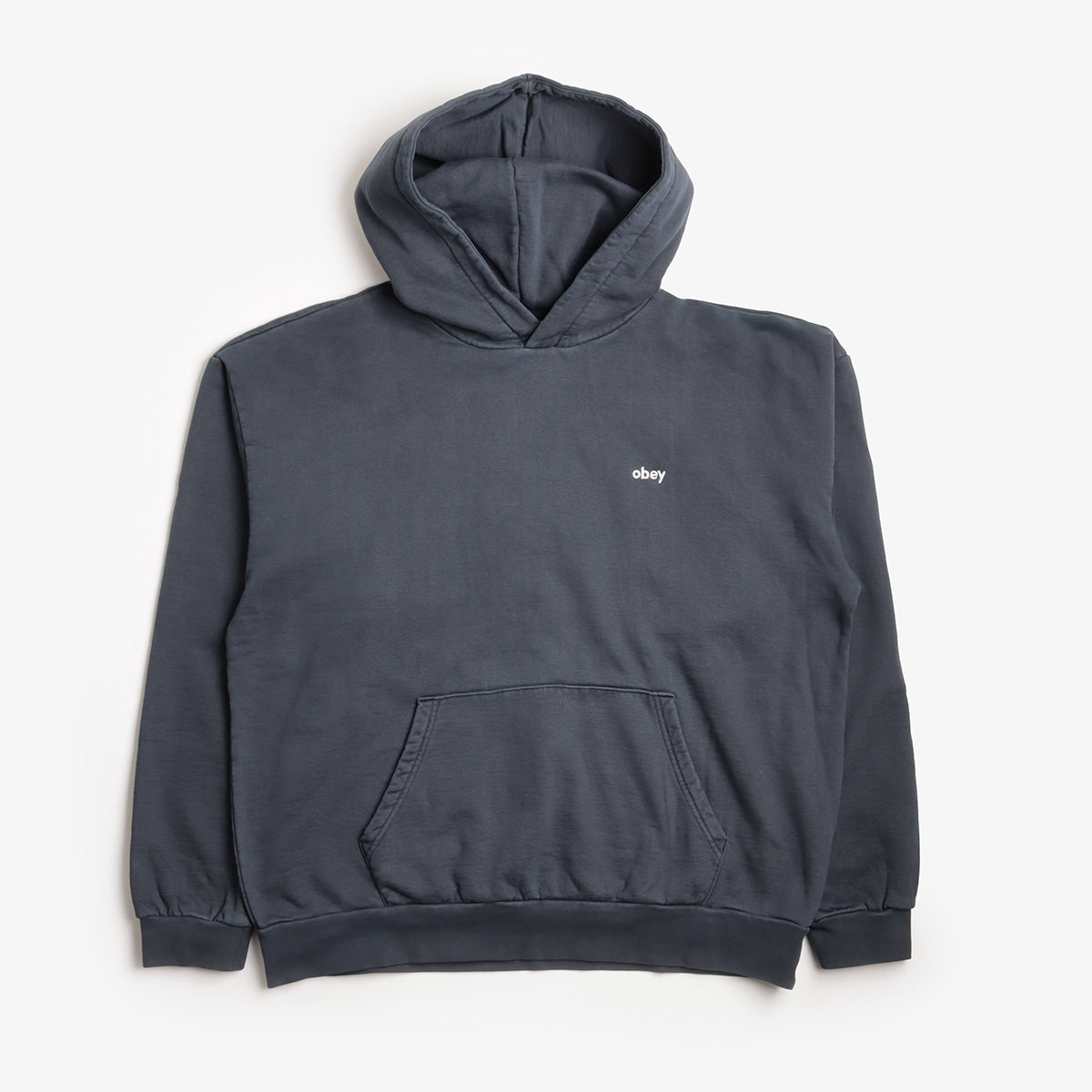 OBEY Lowercase Pigment Hoodie, Pigment Dark Navy, Detail Shot 1