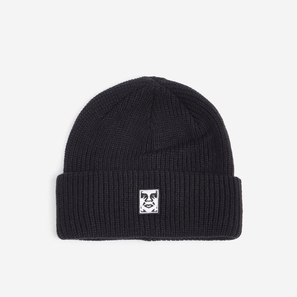 OBEY Mid Icon Patch Cuff Beanie, Black, Detail Shot 1