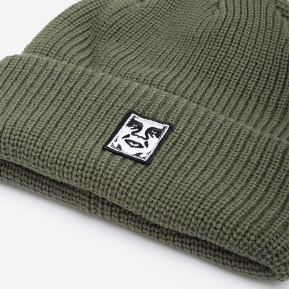 OBEY Mid Icon Patch Cuff Beanie, Army, Detail Shot 3