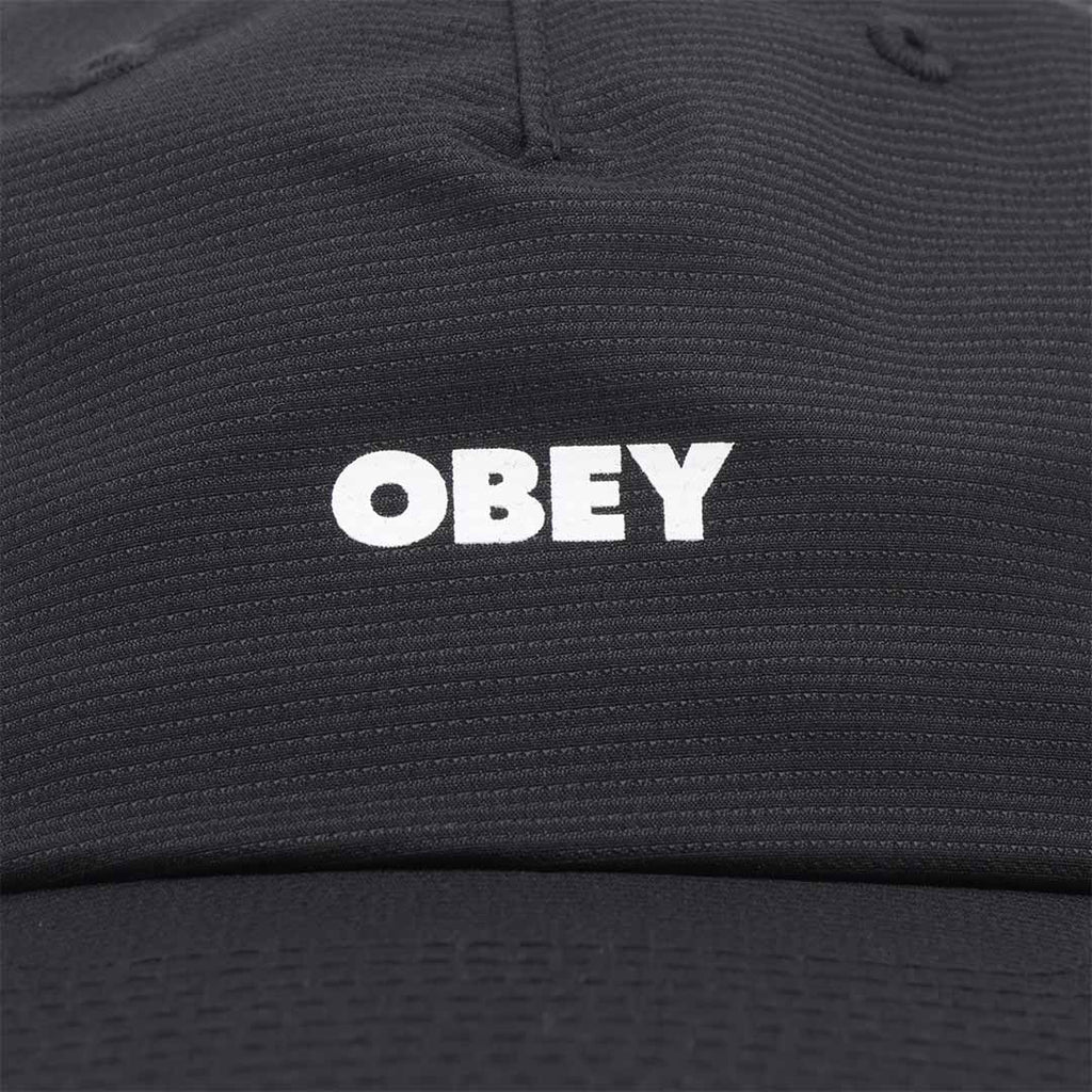 OBEY Miles 5 Panel Strapback Cap, Black, Detail Shot 2
