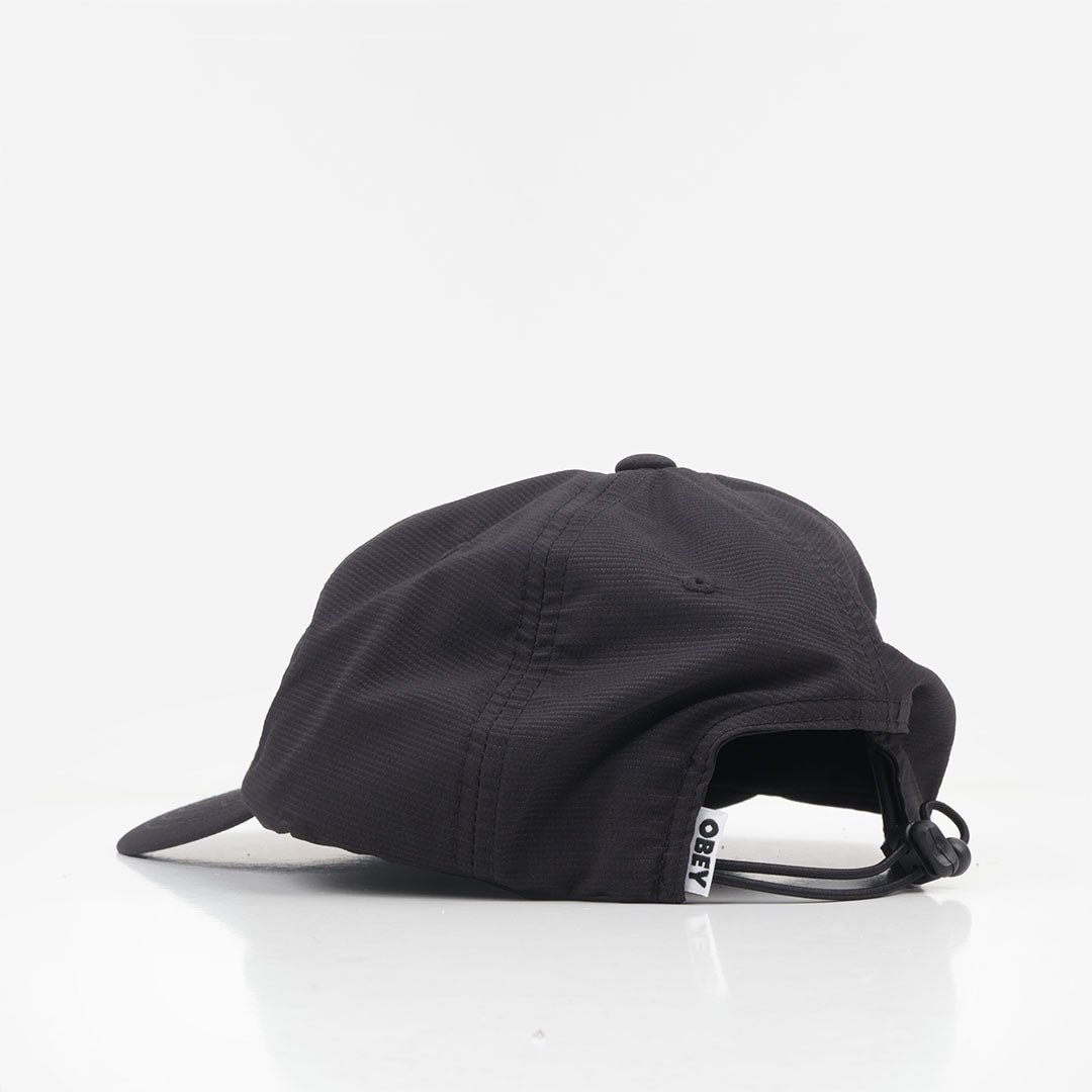 OBEY Miles 5 Panel Strapback Cap, Black, Detail Shot 3