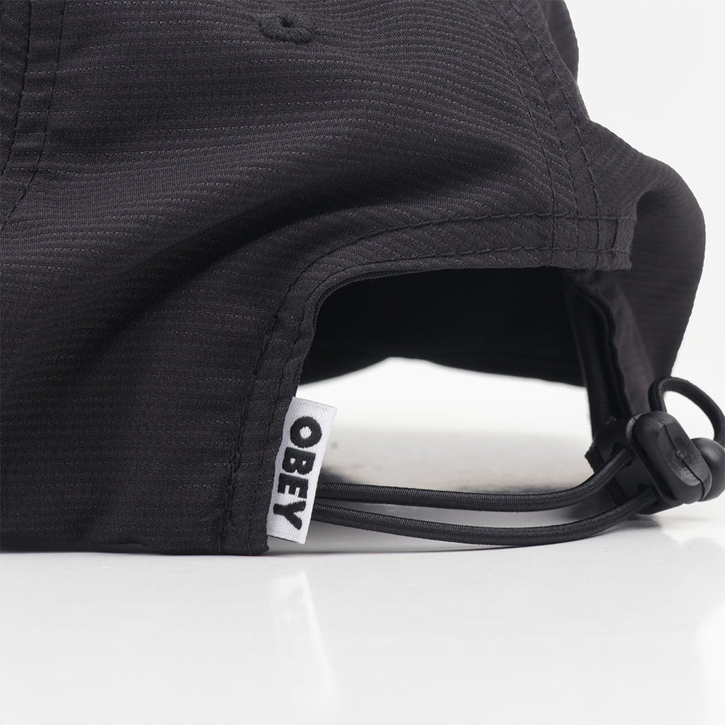 OBEY Miles 5 Panel Strapback Cap, Black, Detail Shot 4