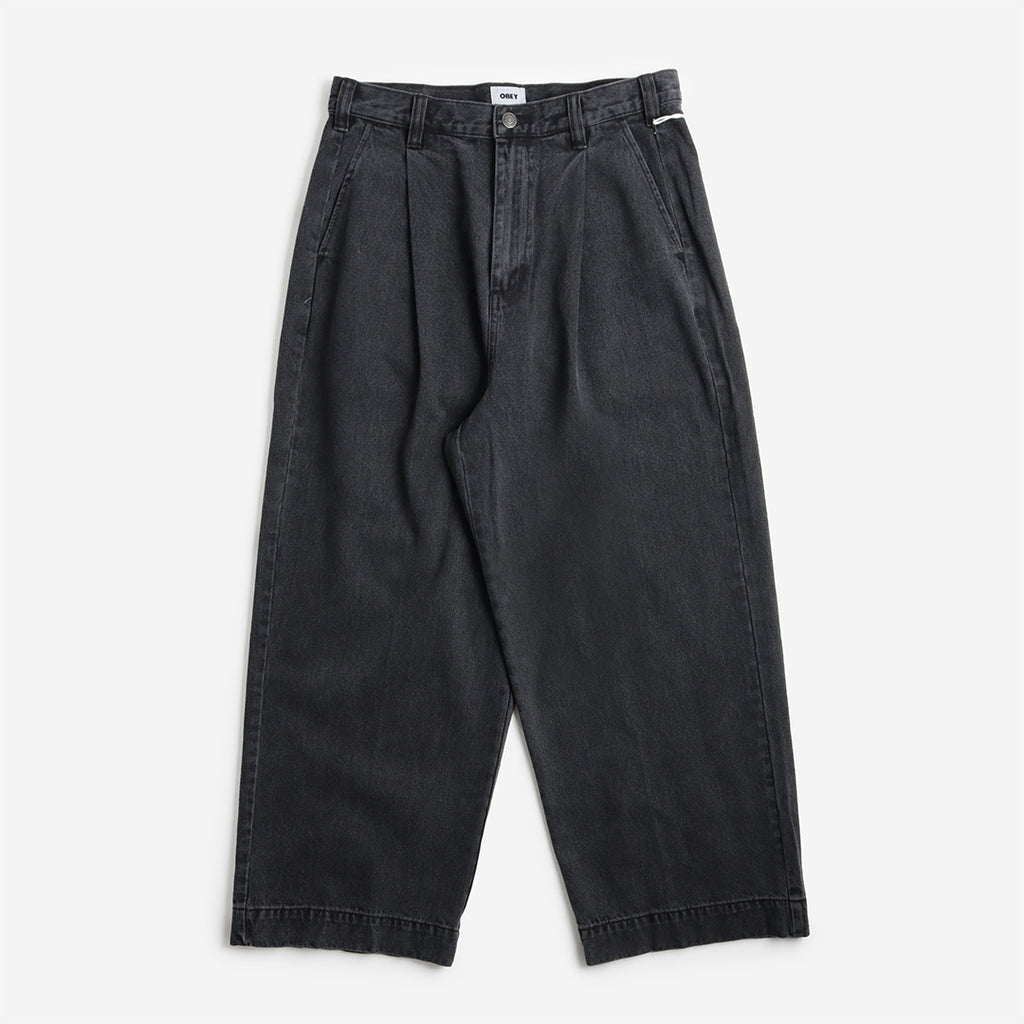 OBEY Oliver Denim Pleated Pant, Faded Black, Detail Shot 1