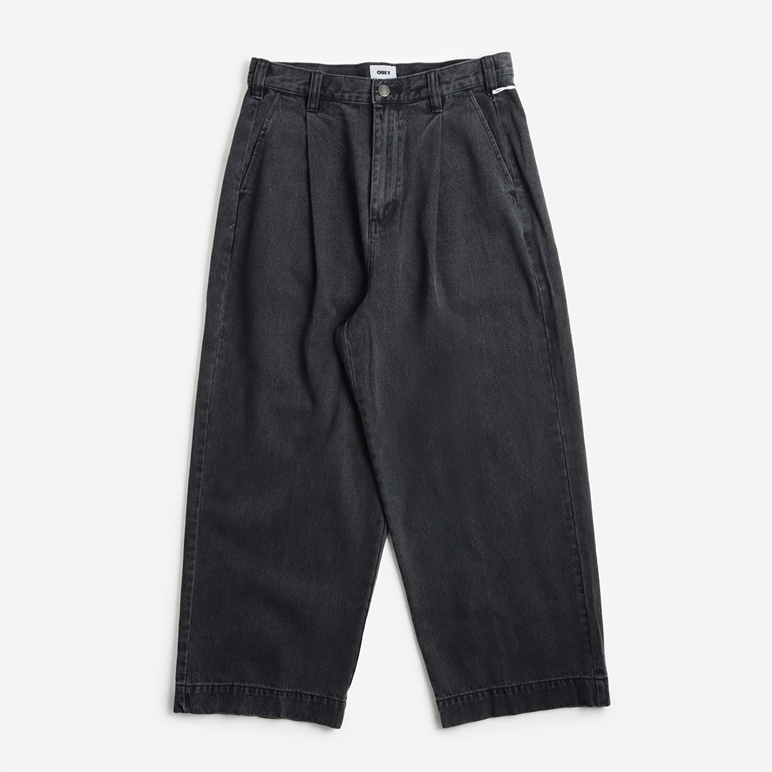 OBEY Oliver Denim Pleated Pant, Faded Black, Detail Shot 1