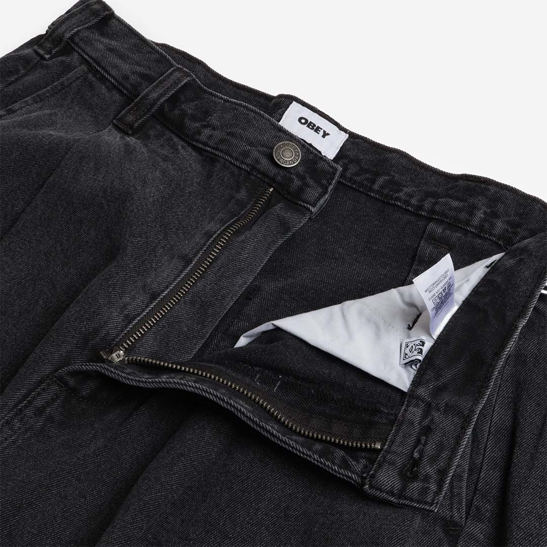 OBEY Oliver Denim Pleated Pant, Faded Black, Detail Shot 2