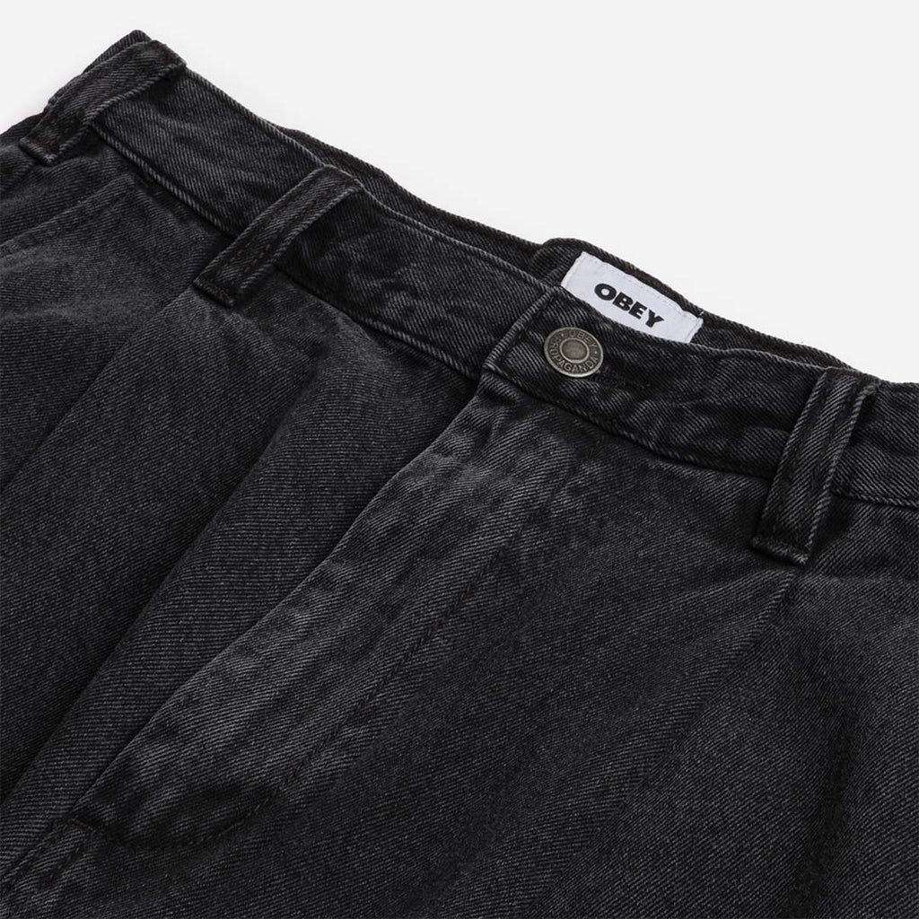 OBEY Oliver Denim Pleated Pant, Faded Black, Detail Shot 3
