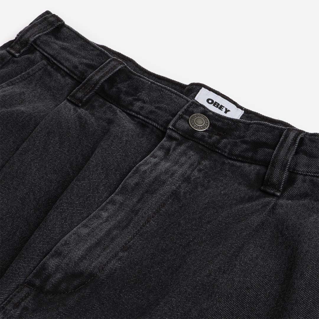 OBEY Oliver Denim Pleated Pant, Faded Black, Detail Shot 3
