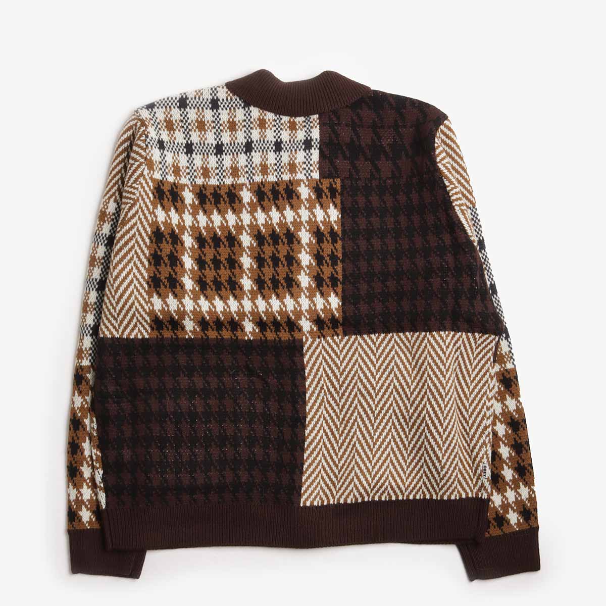 OBEY Patchwork Cardigan, Brown Multi, Detail Shot 2