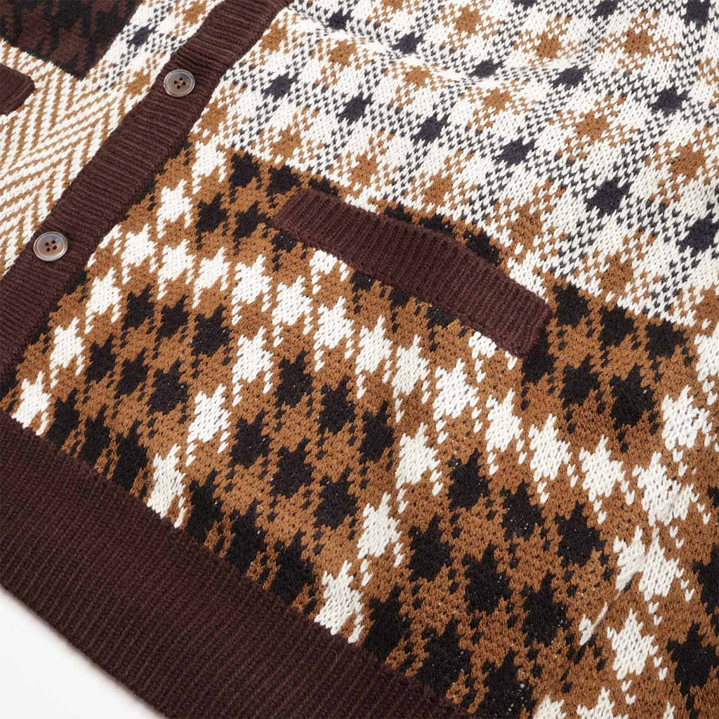 OBEY Patchwork Cardigan, Brown Multi, Detail Shot 4