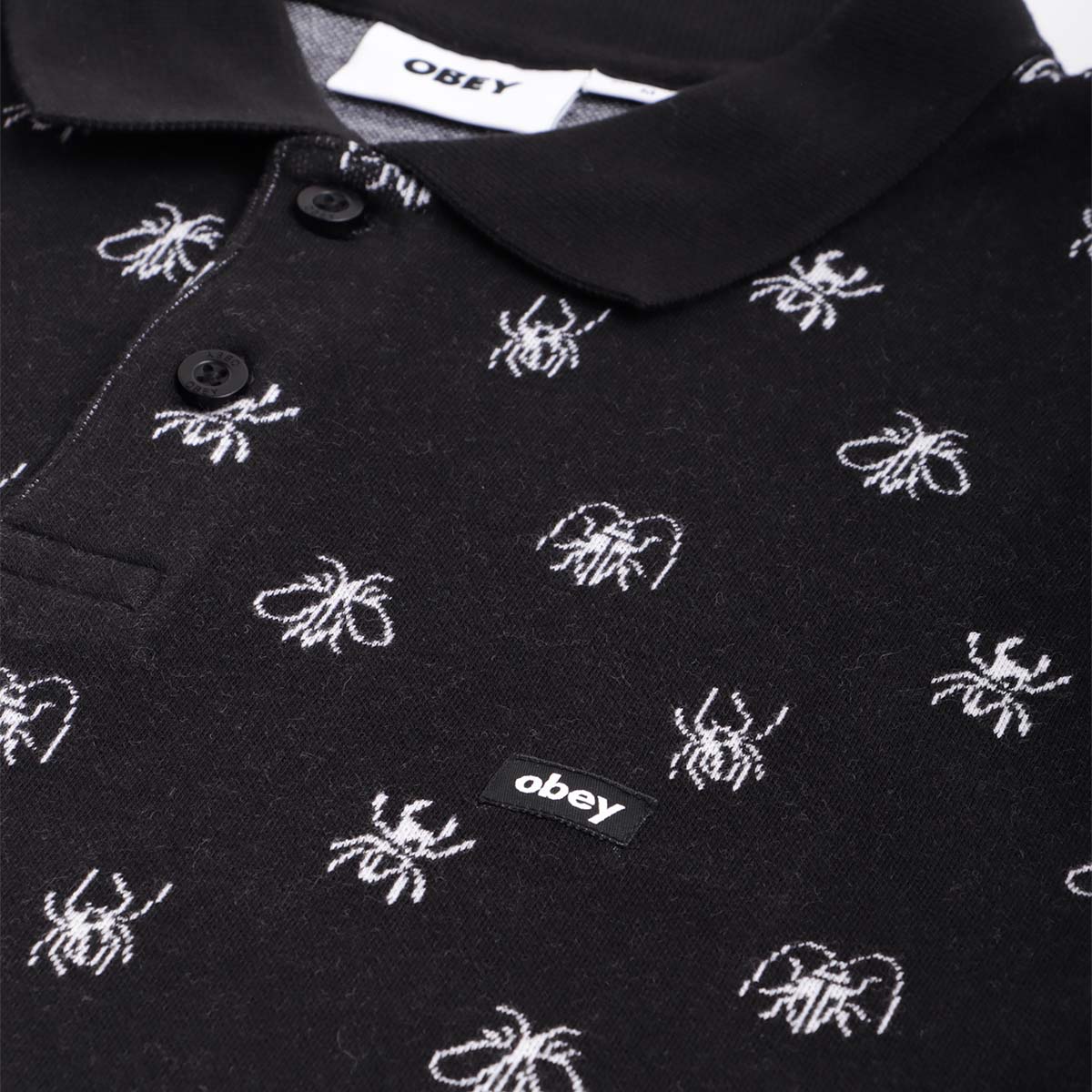 OBEY Pest Jacquard Polo Shirt, Black Multi, Detail Shot 2