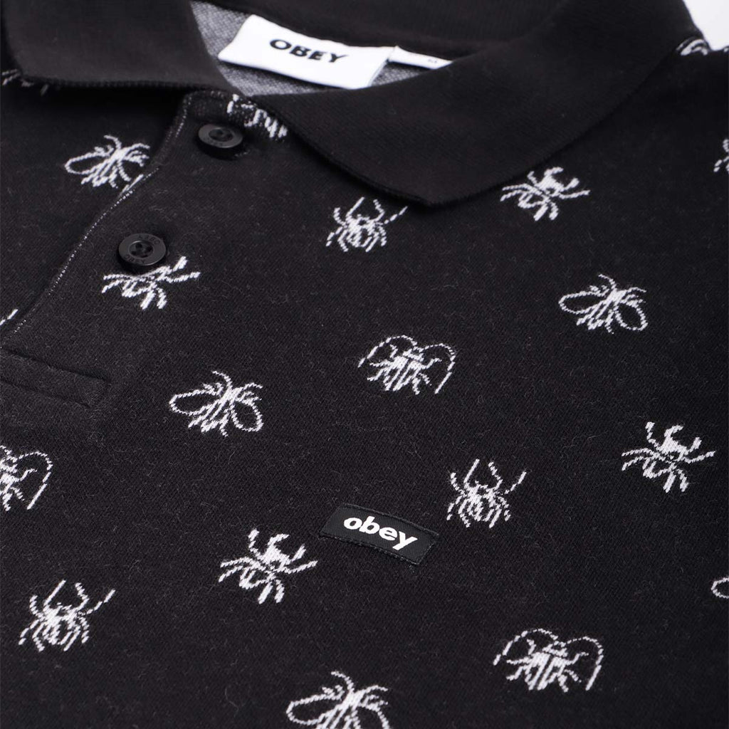 OBEY Pest Jacquard Polo Shirt, Black Multi, Detail Shot 2