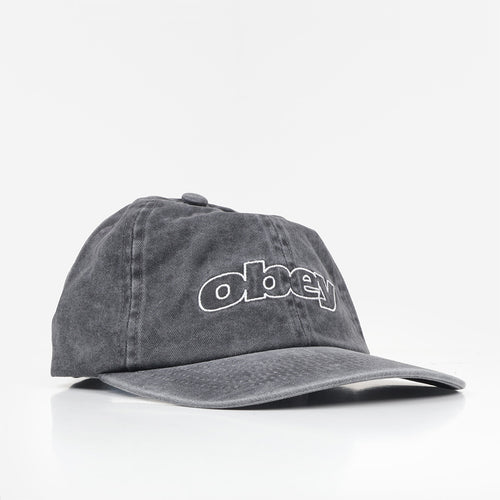 OBEY Pigment Outline Delta 6 Panel Strapback in washed grey, side profile
