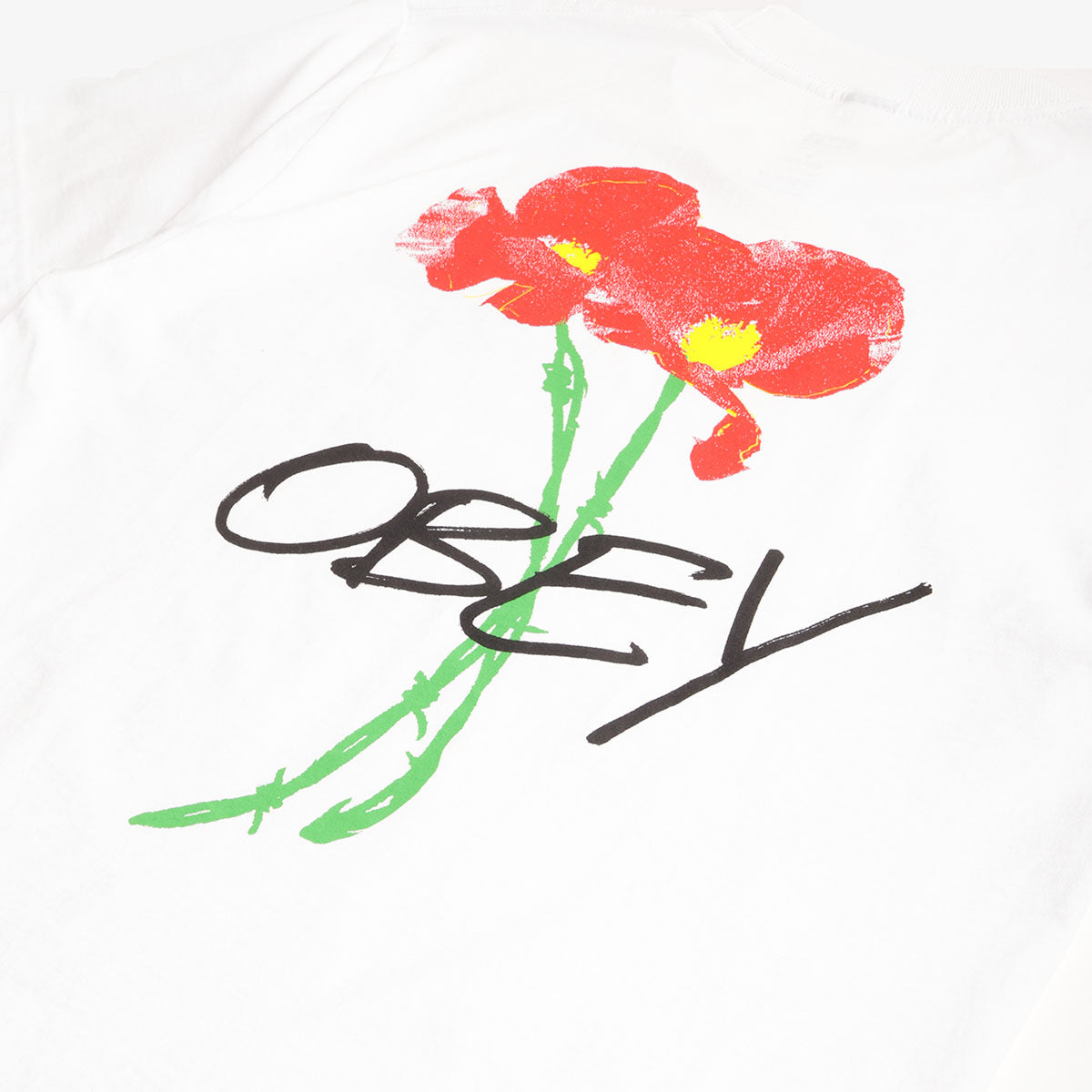 OBEY Poppies T-Shirt, White, Detail Shot 4