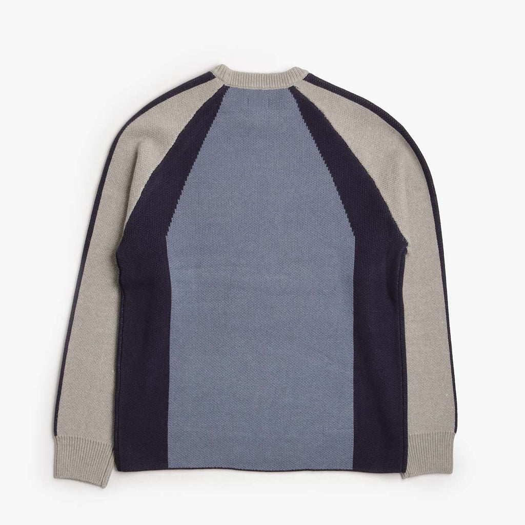 OBEY Raglan Crew Neck Sweater, Dull Blue Multi, Detail Shot 2
