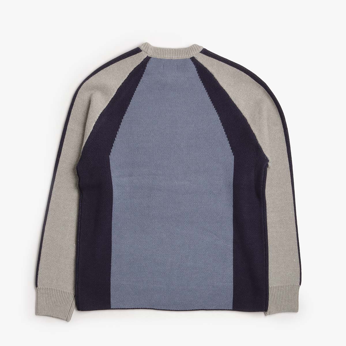OBEY Raglan Crew Neck Sweater, Dull Blue Multi, Detail Shot 2