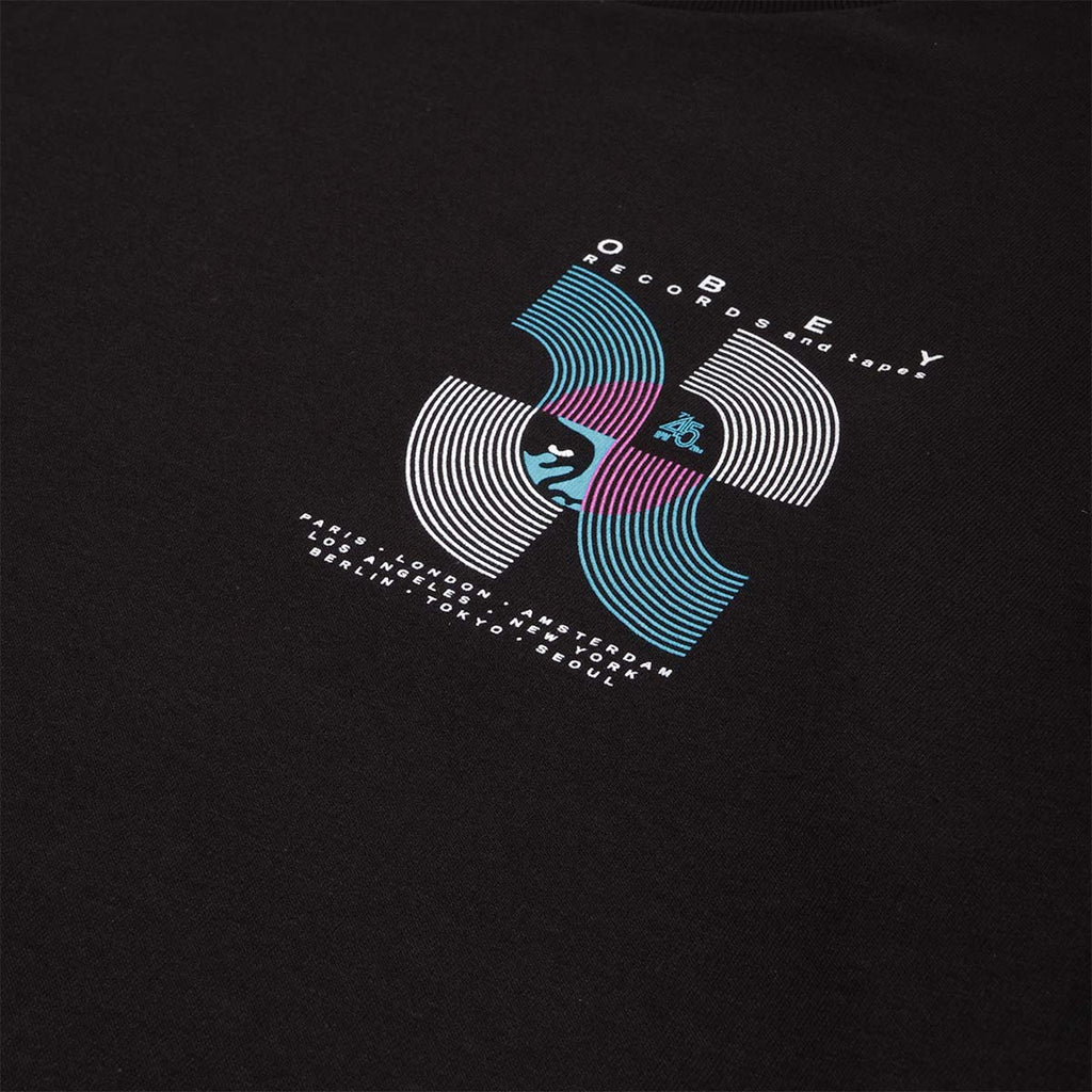 OBEY Records And Tapes T-Shirt, Black, Detail Shot 3