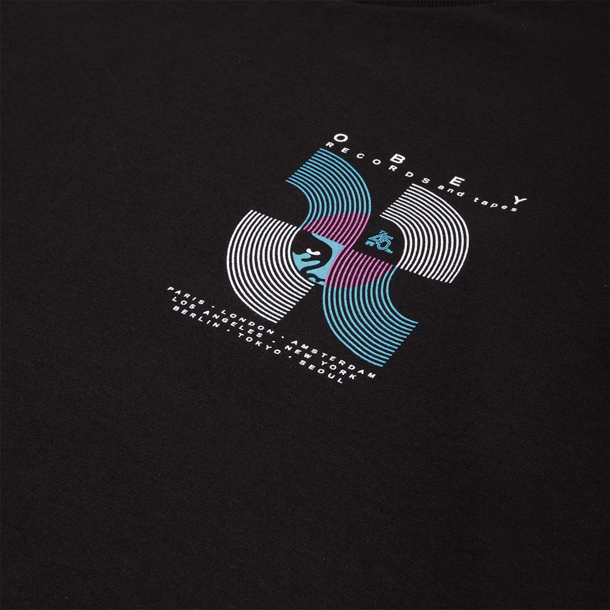 OBEY Records And Tapes T-Shirt, Black, Detail Shot 3