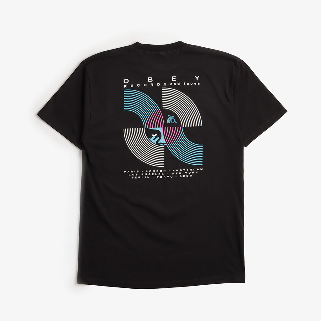 OBEY Records And Tapes T-Shirt, Black, Detail Shot 1