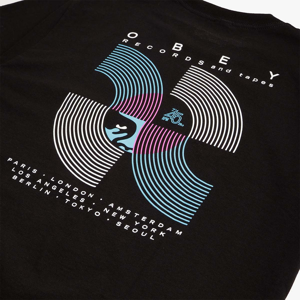 OBEY Records And Tapes T-Shirt, Black, Detail Shot 4