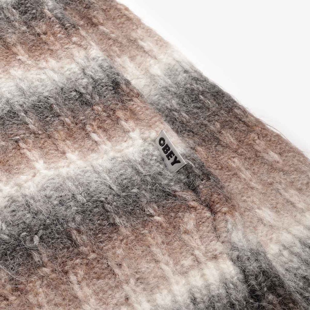 OBEY Reggie Zip Up Cardigan, Black Multi, Detail Shot 5