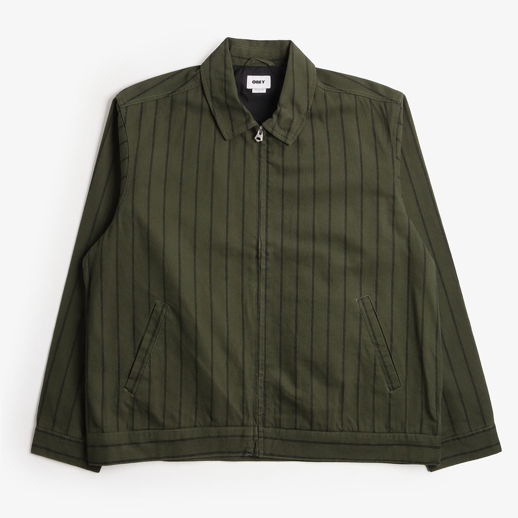 OBEY Stripe Zip Up Jacket, Duffle Bag Multi, Detail Shot 1