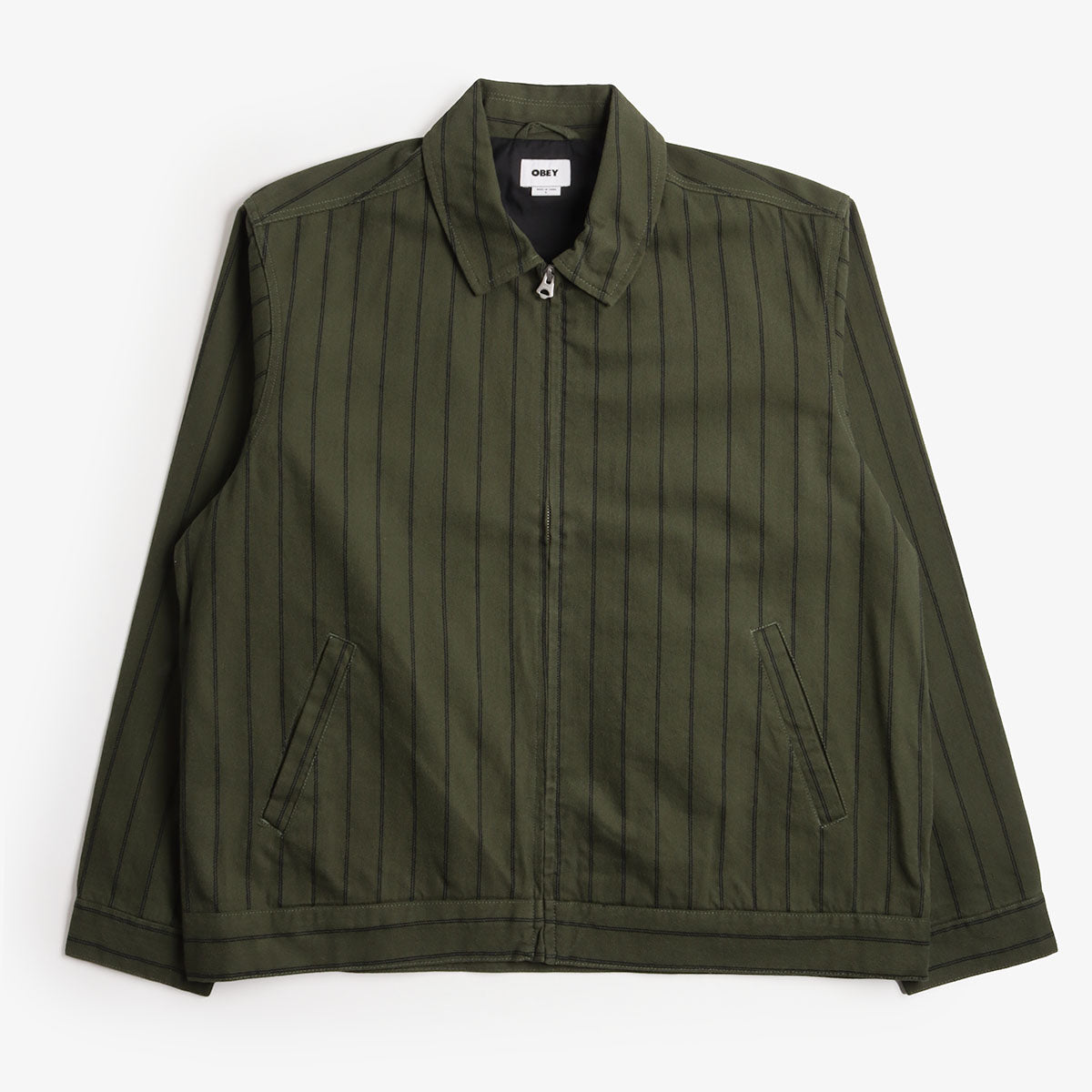 OBEY Stripe Zip Up Jacket, Duffle Bag Multi, Detail Shot 1