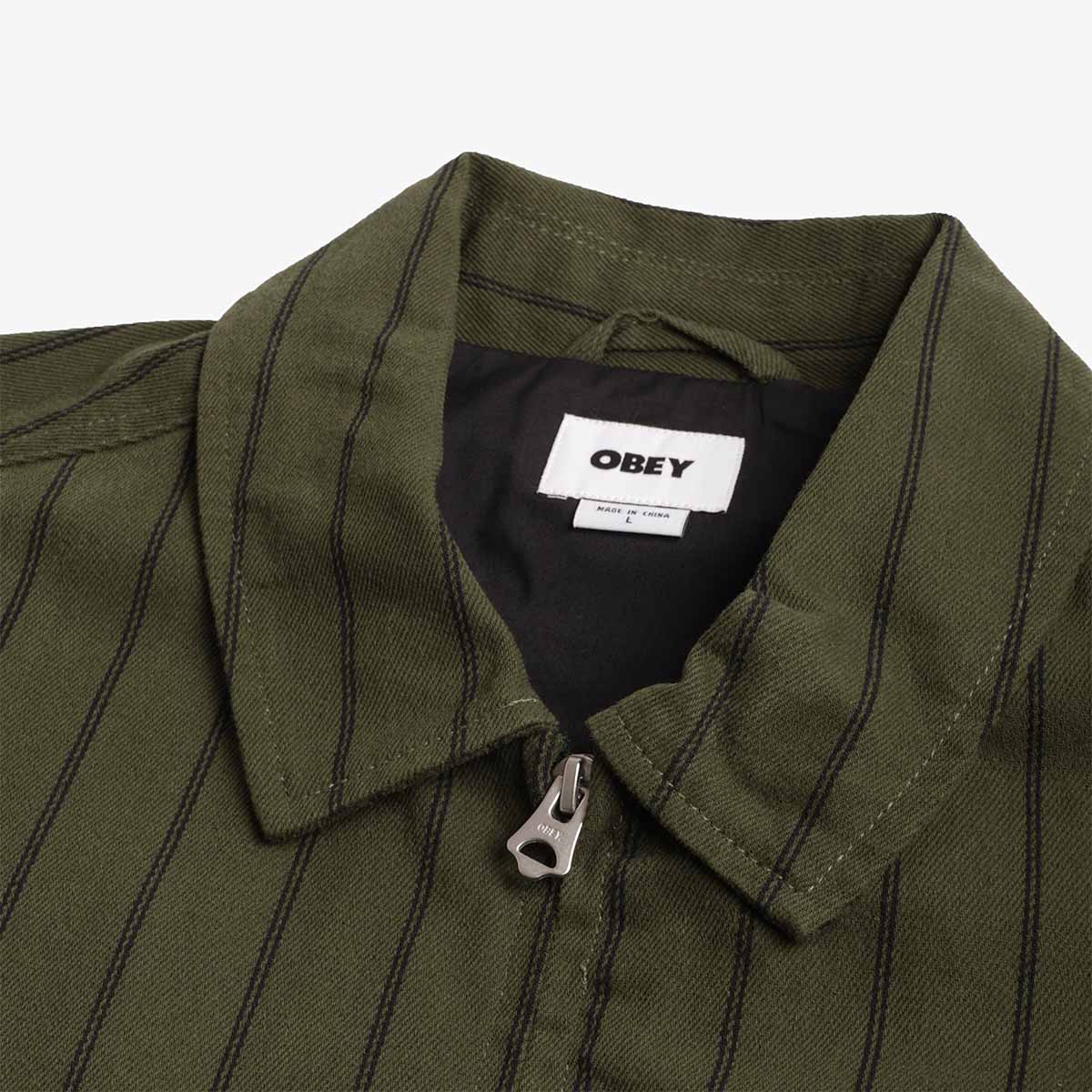 OBEY Stripe Zip Up Jacket, Duffle Bag Multi, Detail Shot 3