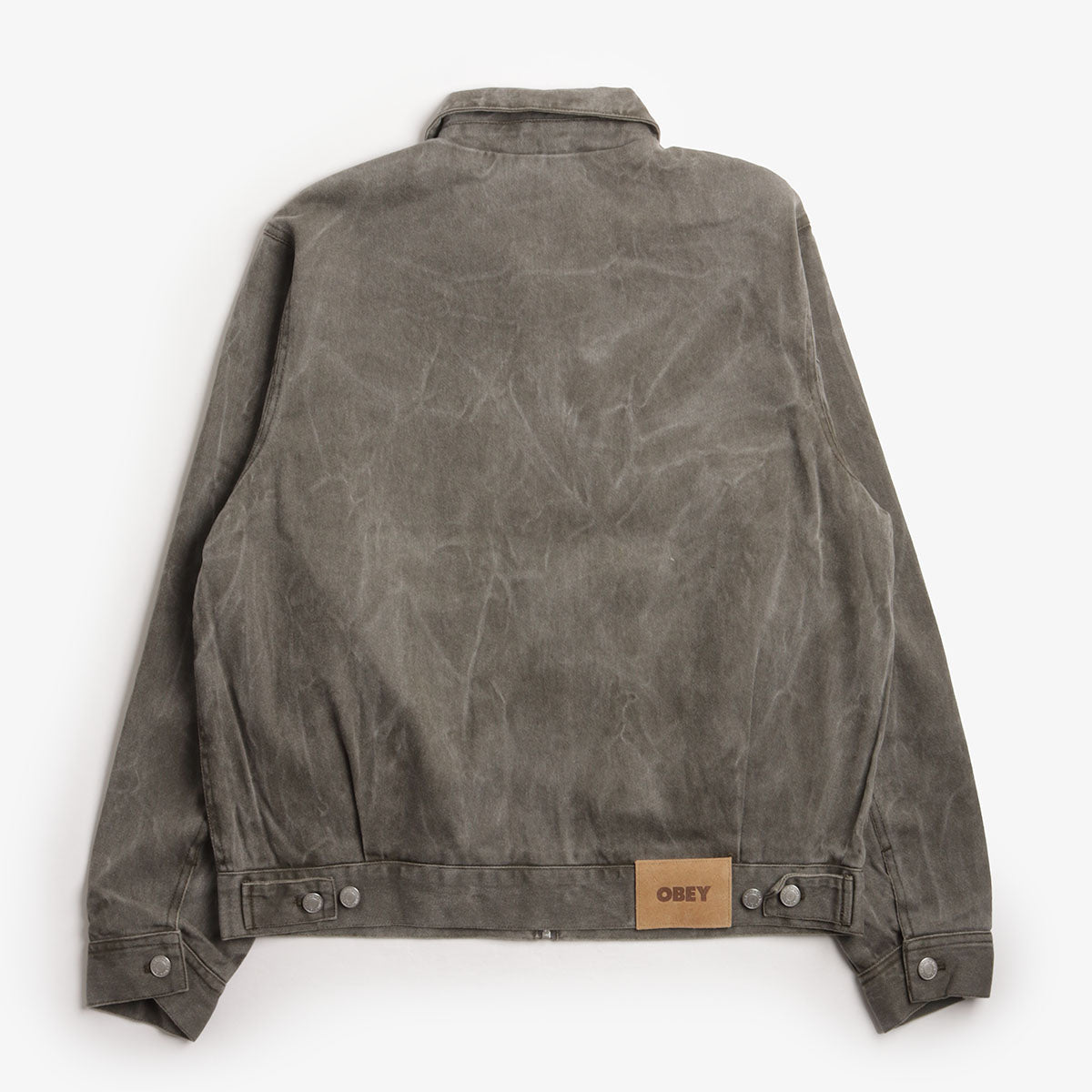 main OBEY Workman Zip Jacket, Black Olive Wrinkle Wash, Detail Shot 2