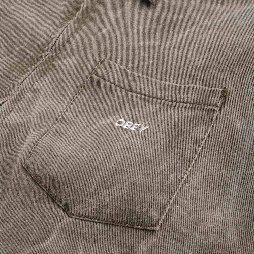 OBEY Workman Zip Jacket, Black Olive Wrinkle Wash, Detail Shot 3