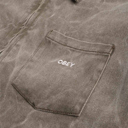 thumbnail OBEY Workman Zip Jacket, Black Olive Wrinkle Wash, Detail Shot 3
