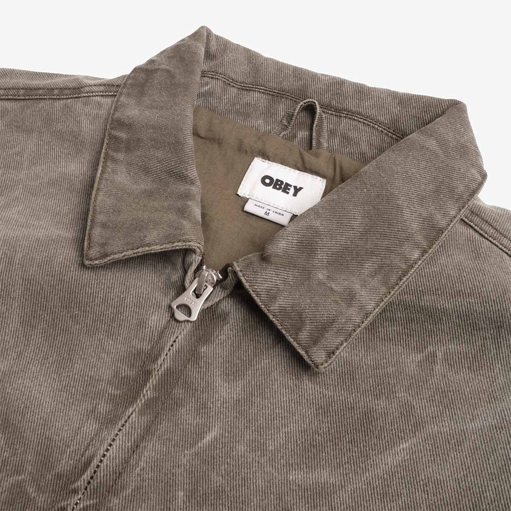 OBEY Workman Zip Jacket, Black Olive Wrinkle Wash, Detail Shot 4