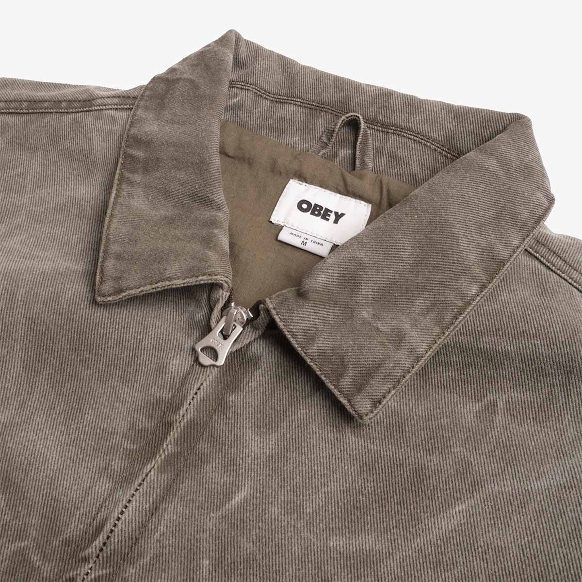 OBEY Workman Zip Jacket, Black Olive Wrinkle Wash, Detail Shot 4