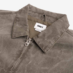 thumbnail OBEY Workman Zip Jacket, Black Olive Wrinkle Wash, Detail Shot 4