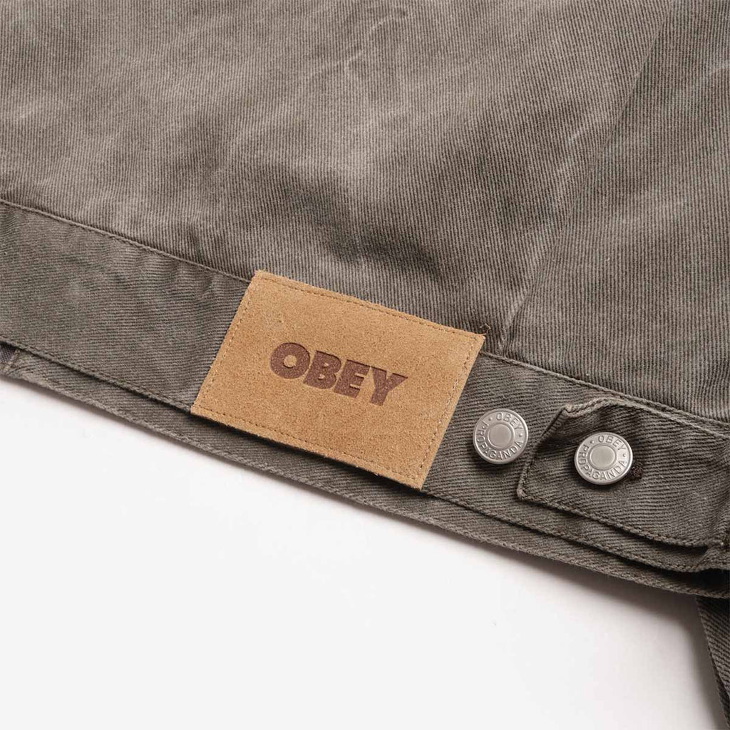 OBEY Workman Zip Jacket, Black Olive Wrinkle Wash, Detail Shot 6
