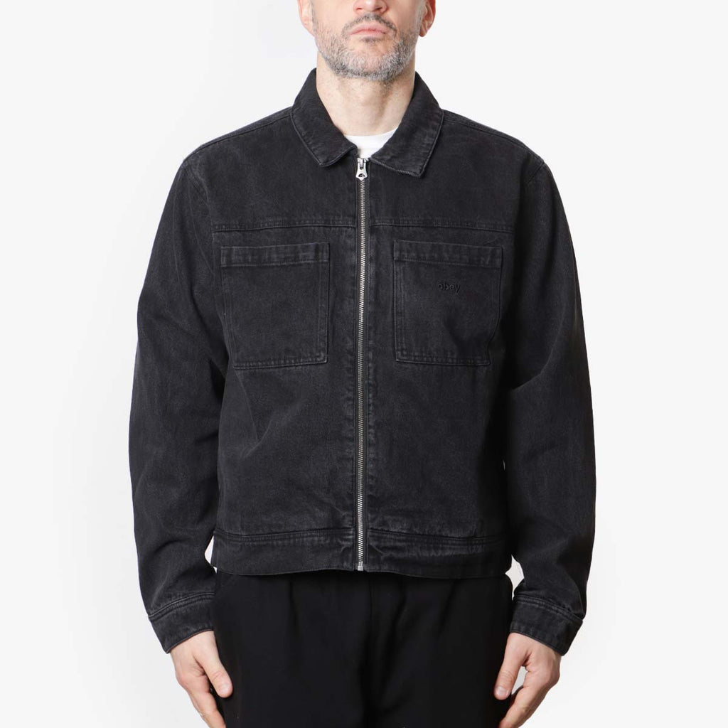 OBEY Hardwork Zip Up Jacket, Faded Black, Detail Shot 1