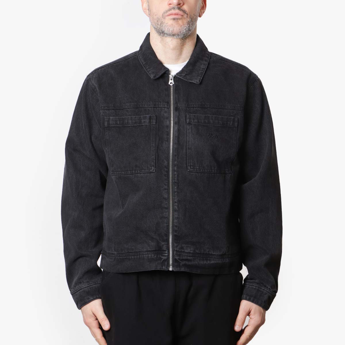 OBEY Hardwork Zip Up Jacket, Faded Black, Detail Shot 1
