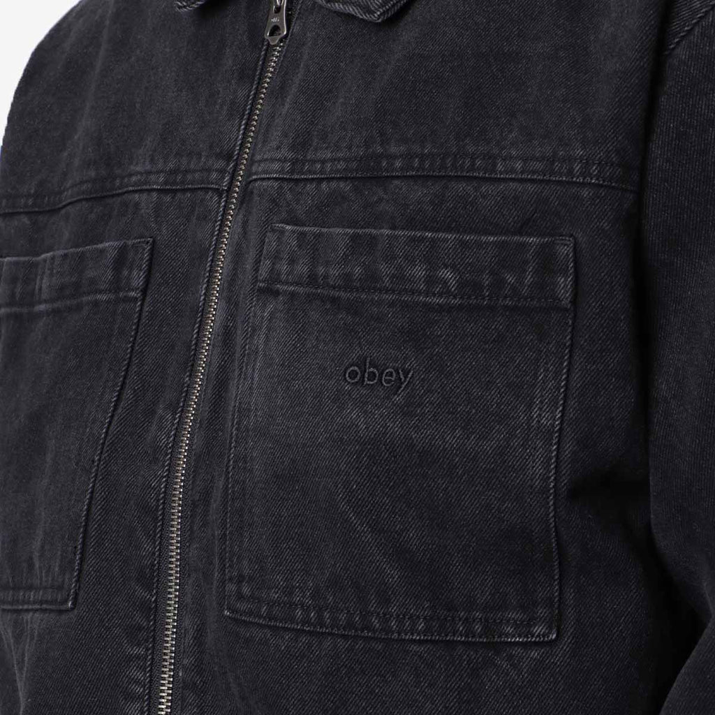 OBEY Hardwork Zip Up Jacket, Faded Black, Detail Shot 2