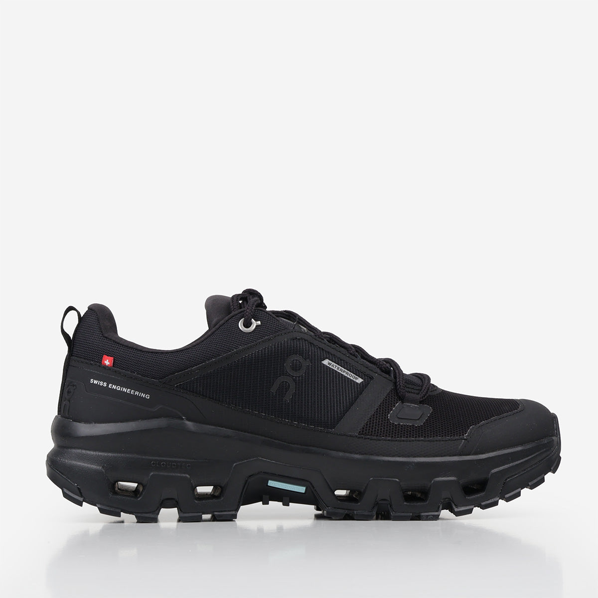 ON Cloudrock Low Waterproof Shoes, Black Black, Detail Shot 1