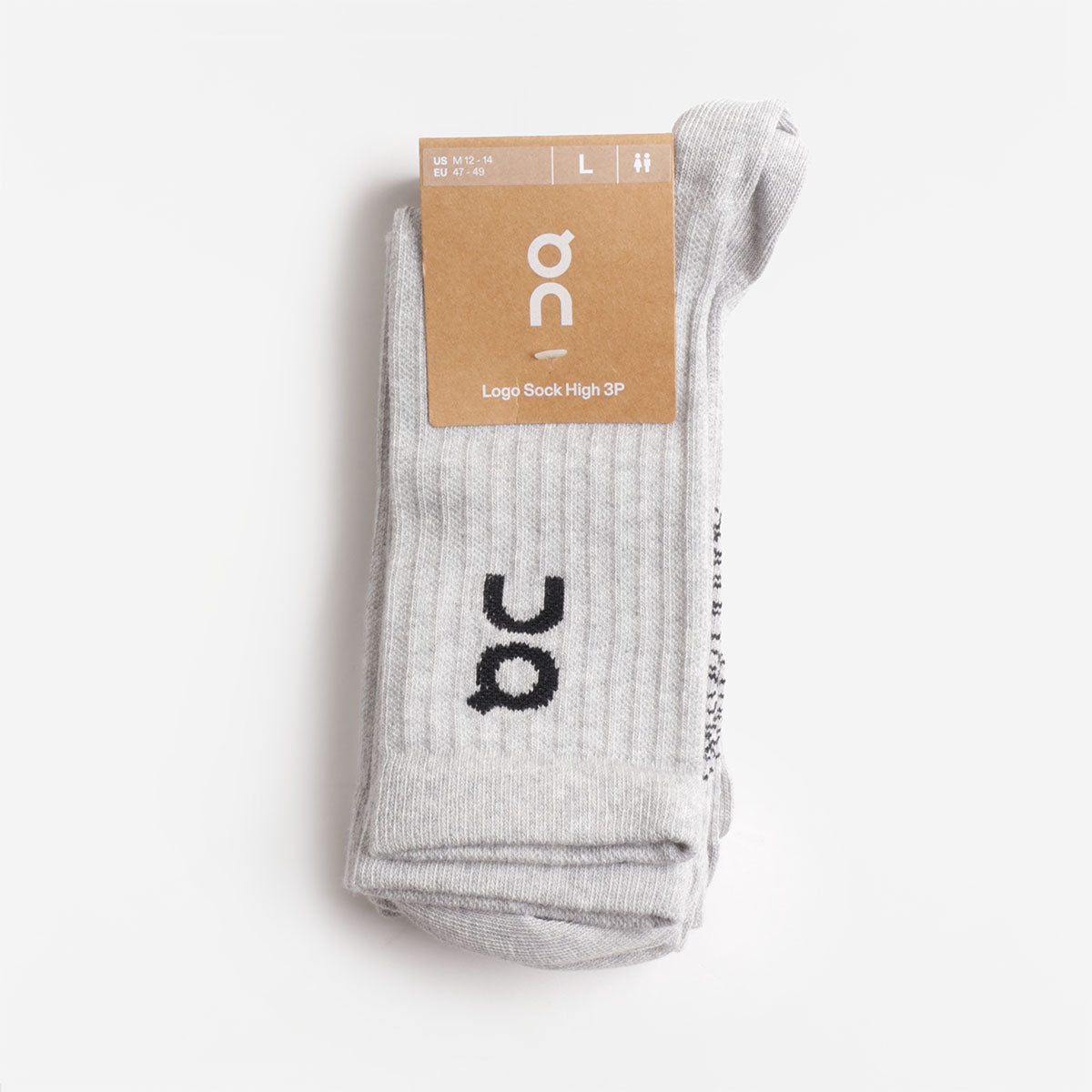 ON Logo Sock High 3 Pack, Heather Grey, Detail Shot 1