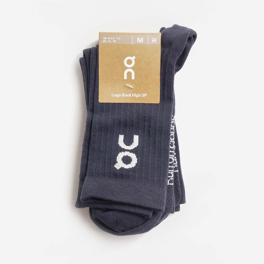 ON Logo Sock High 3 Pack, Navy, Detail Shot 1