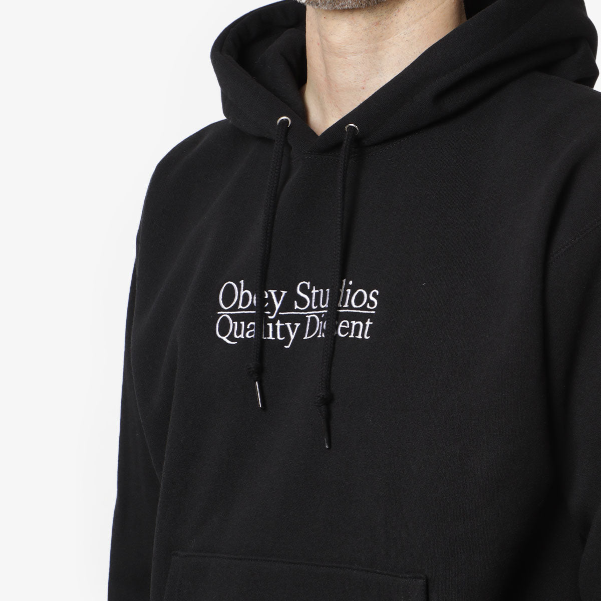 OBEY Quality Dissent Hoodie, Black, Detail Shot 2