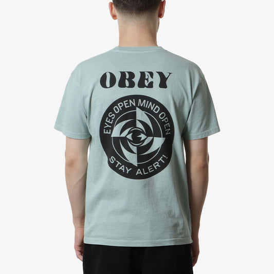 OBEY Stay Alert T-Shirt, Pigment Surf Spray, Detail Shot 1