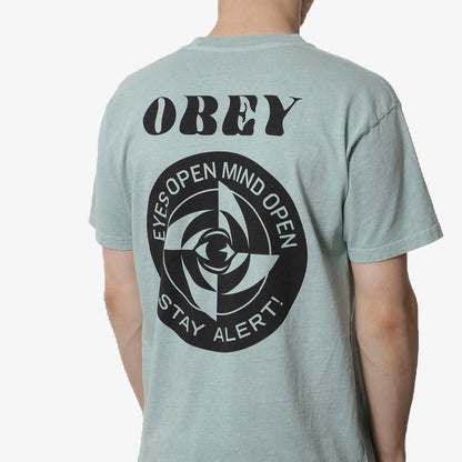 OBEY Stay Alert T-Shirt, Pigment Surf Spray, Detail Shot 4